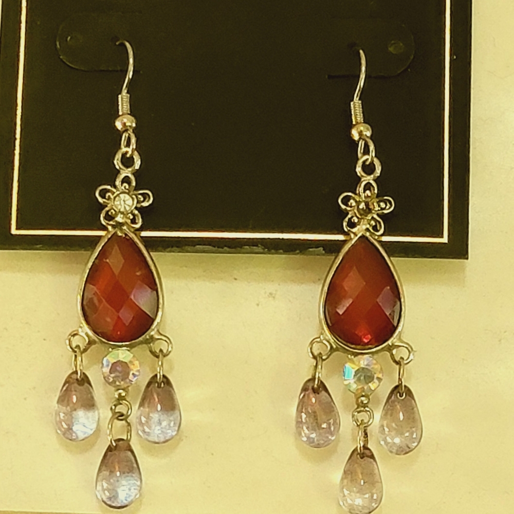 Burgundy and Silver Teardrop Cascade Earrings